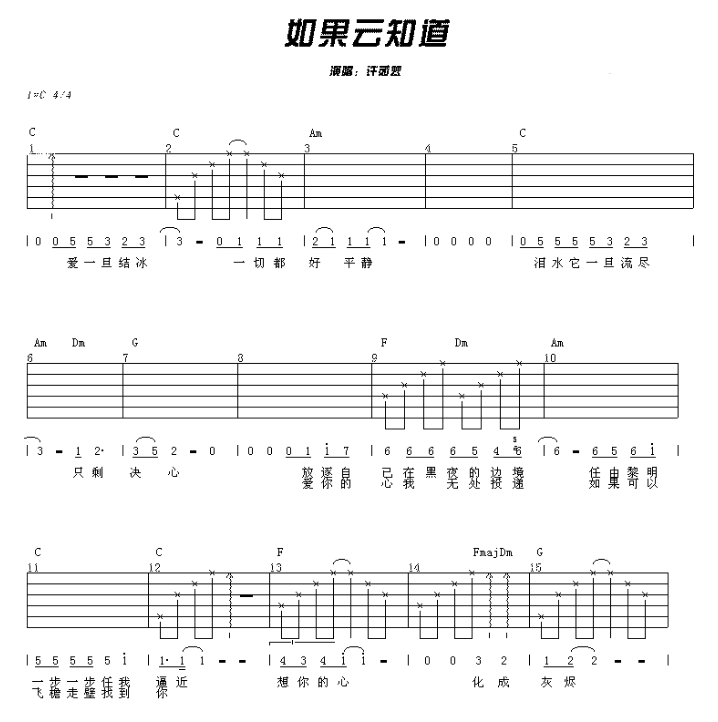 如果云知道吉他谱 高清弹唱吉他谱